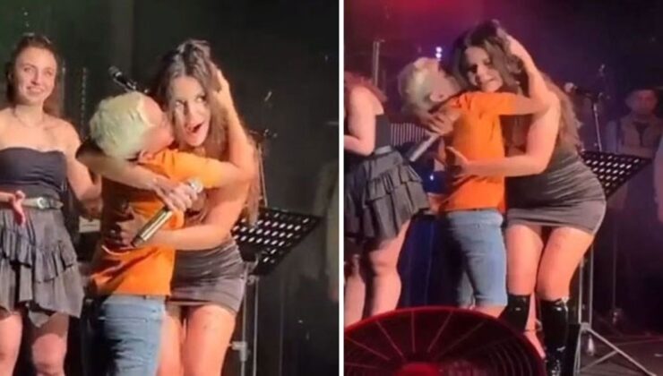 Galatasaraylı küçük hayranı tarafından öpücüklere boğulan Simge’den güldüren reaksiyon: Öpmedi, yedi