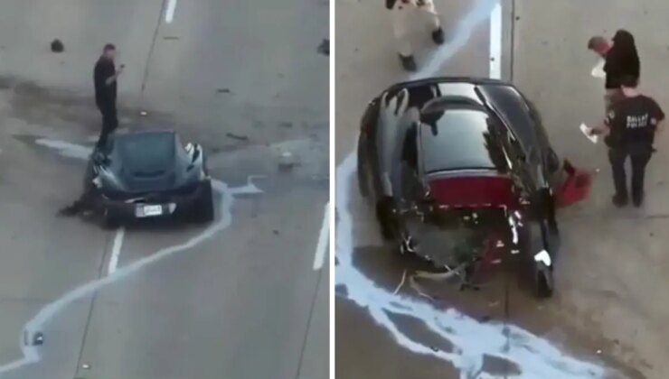 Lüks araba kazada ortadan ikiye ayrıldı